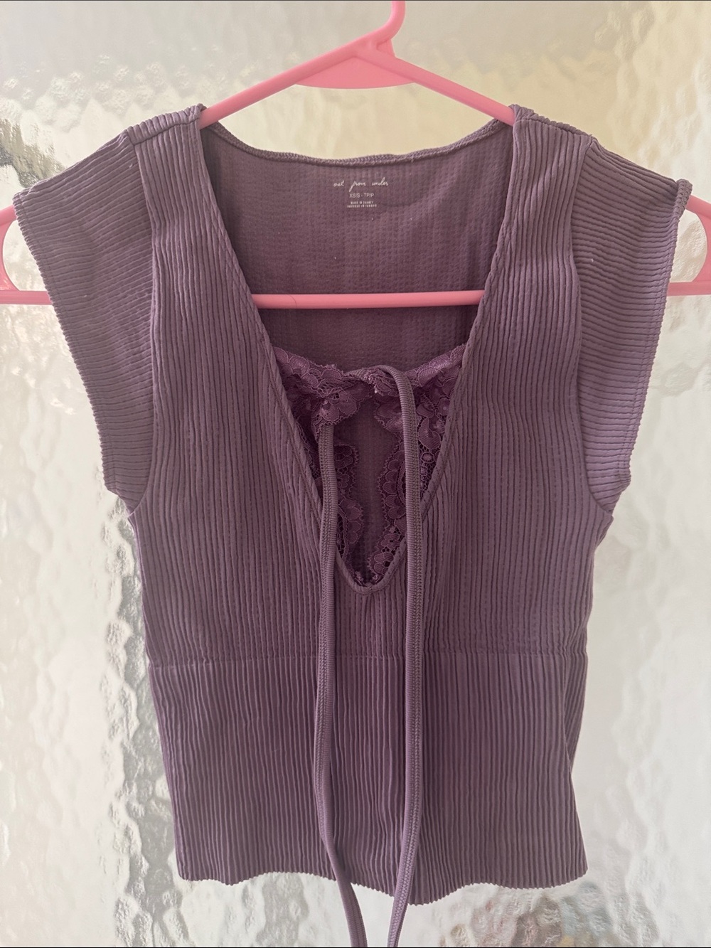 Purple lace-up ribbed knit tank top - brand: Out from Under